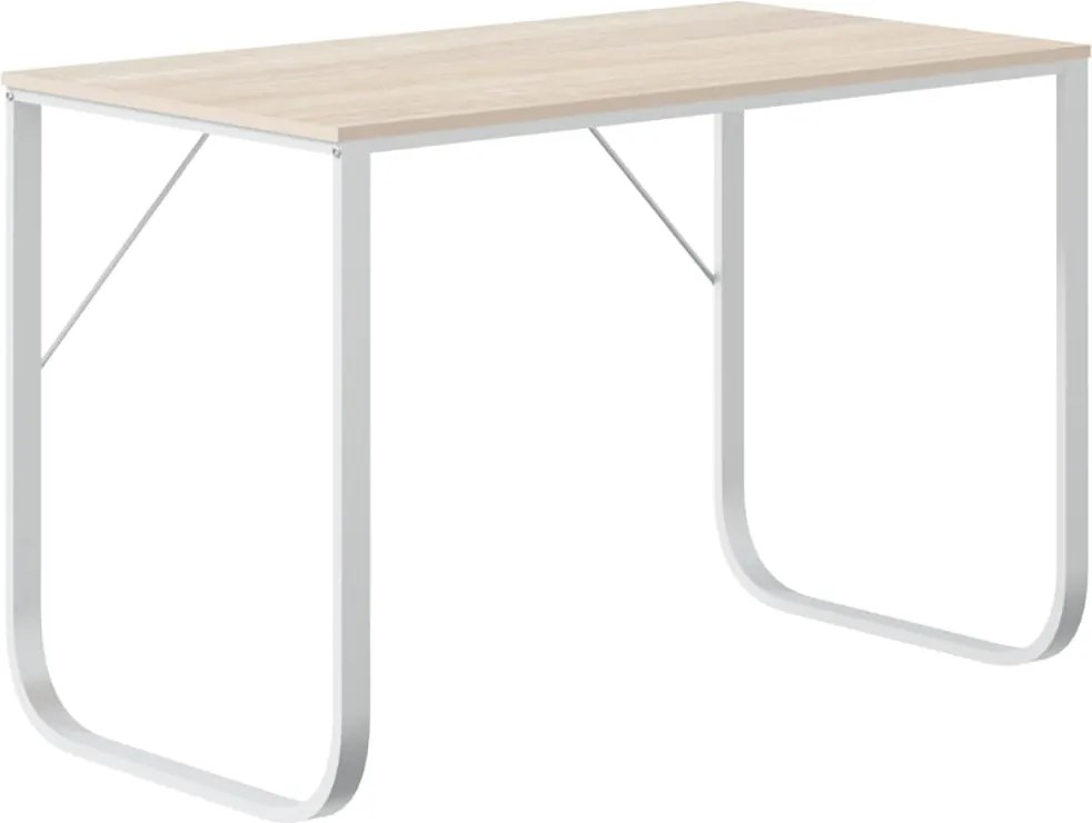 vidaXL Birou de calculator, alb/stejar, 110x60x73 cm, lemn prelucrat