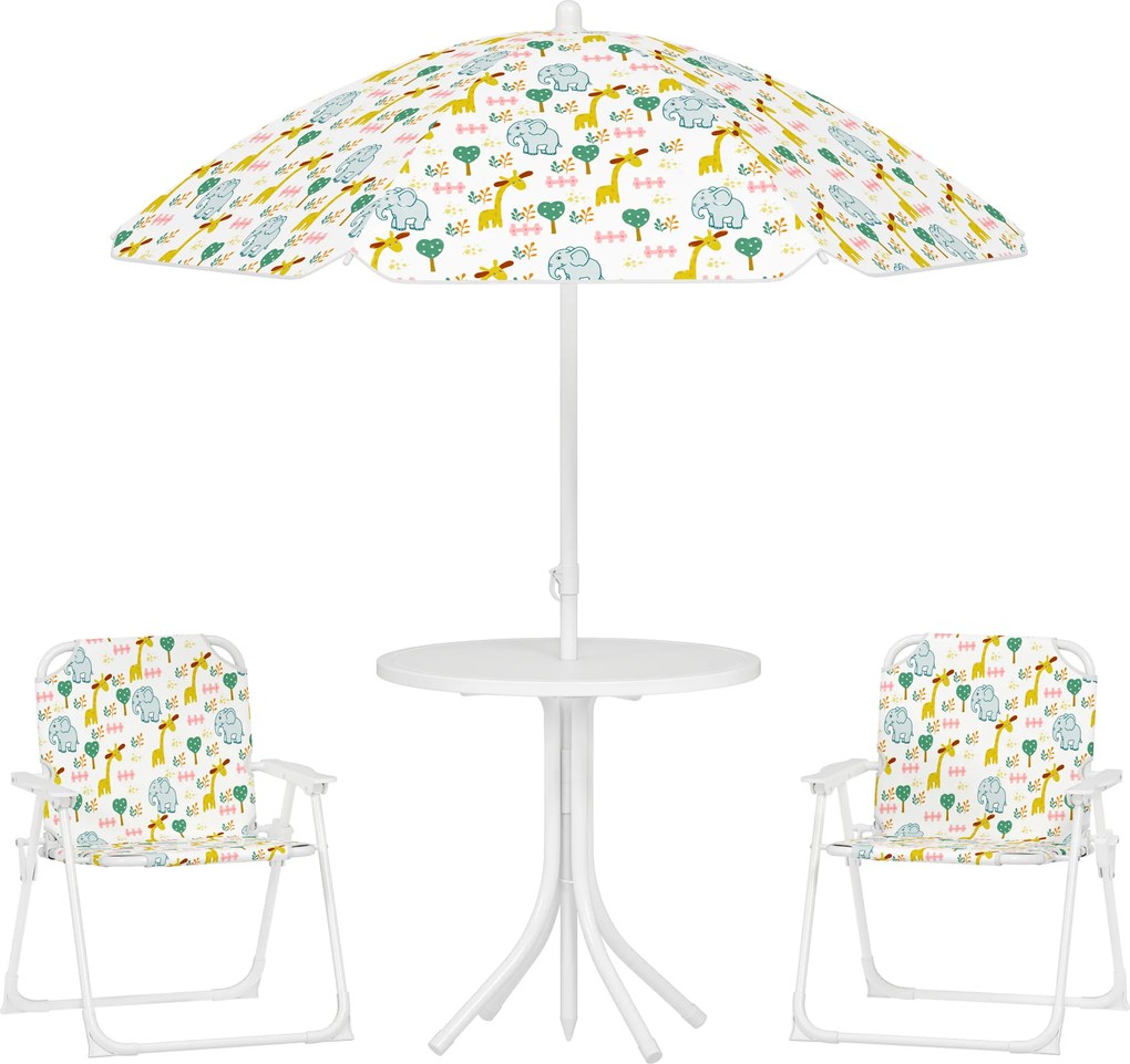 AIYAPLAY Set de Mobilier de Grădină din 4 Piese cu Masă, Scaune și Umbrelă de Soare Reglabilă, 50xΦ49,5 cm, Verde | Aosom Romania