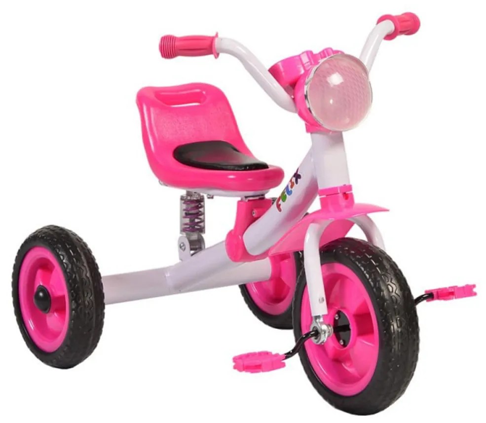 Tricicleta cu pedale NOVOKIDS™ Felix Trike ,Cu melodii si lumini, Max 20 kg, Suspensie spate, Roti din cauciuc EVA, Cadru metalic, Roz