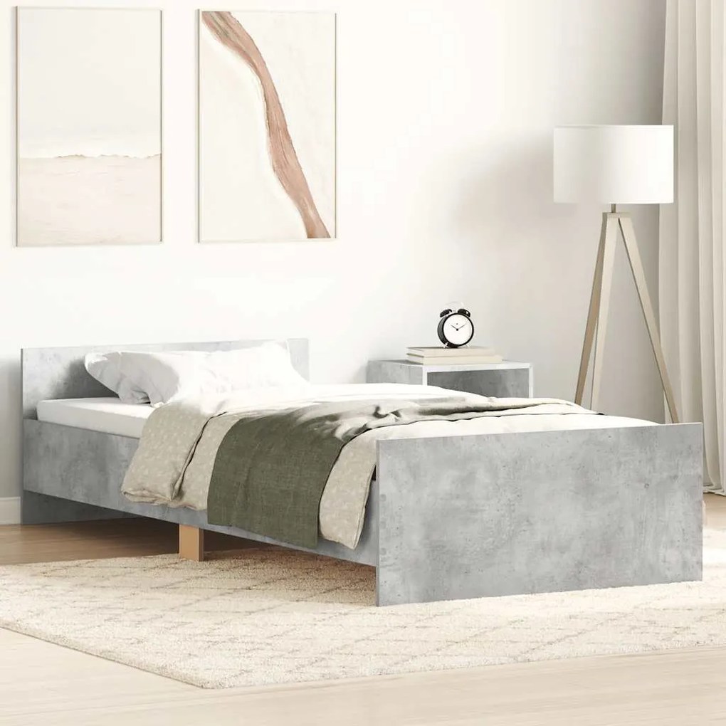 vidaXL Cadru de pat mic single, gri beton, 75x190 cm, lemn prelucrat
