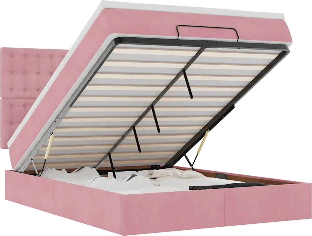 vidaXL Cadru de pat otoman cu saltele Roz 140x200cm catifea