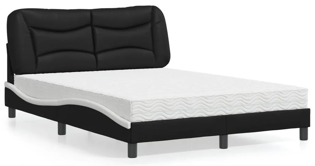 vidaXL Pat cu saltea, negru și alb, 140x200 cm, piele ecologică