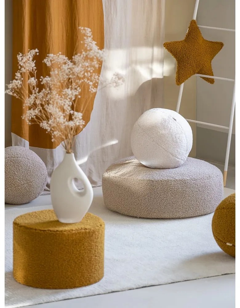 Fotoliu puf pentru copii maro deschis cu tapițerie din țesătură bouclé Round – Wigiwama