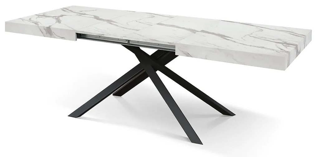 MASA TIFANY BLAT ALB MARMORAT - 140 cm / 90 / h 77 - Pal - EFECT MARMURA - Extensibila - ALB - Metal