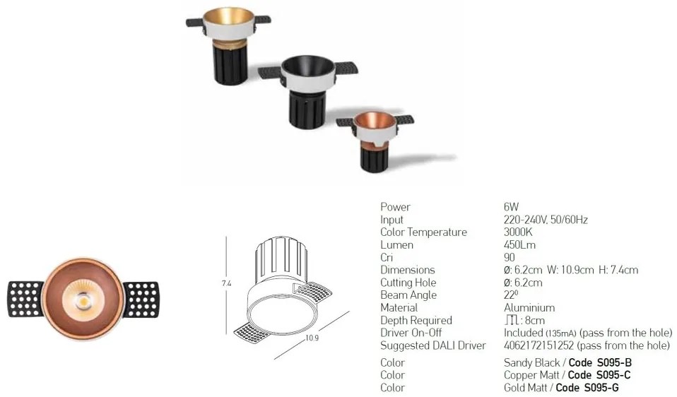 Spot LED incastrabil Trimless auriu 6W 3000K