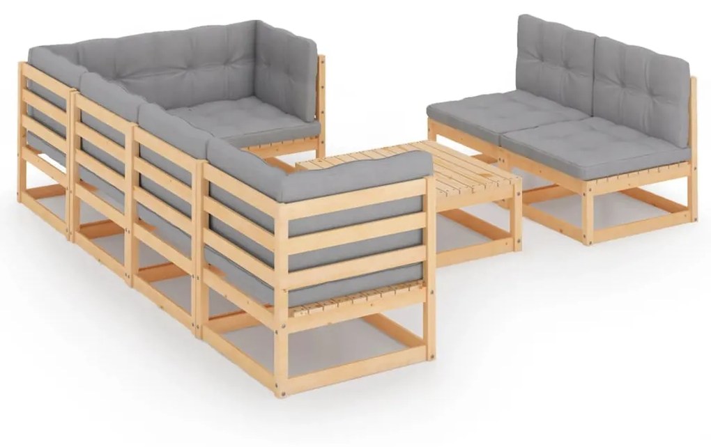 3076659 vidaXL Set mobilier de grădină cu perne, 8 piese, lemn masiv de pin