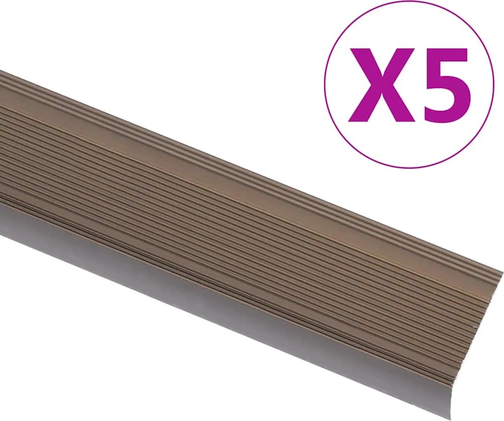 vidaXL Profile trepte în formă de L, 5 buc., maro, 90 cm, aluminiu