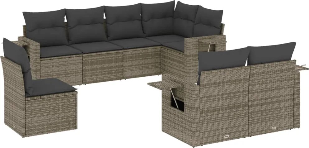 vidaXL Set canapele de grădină cu perne, 8 piese, gri, poliratan