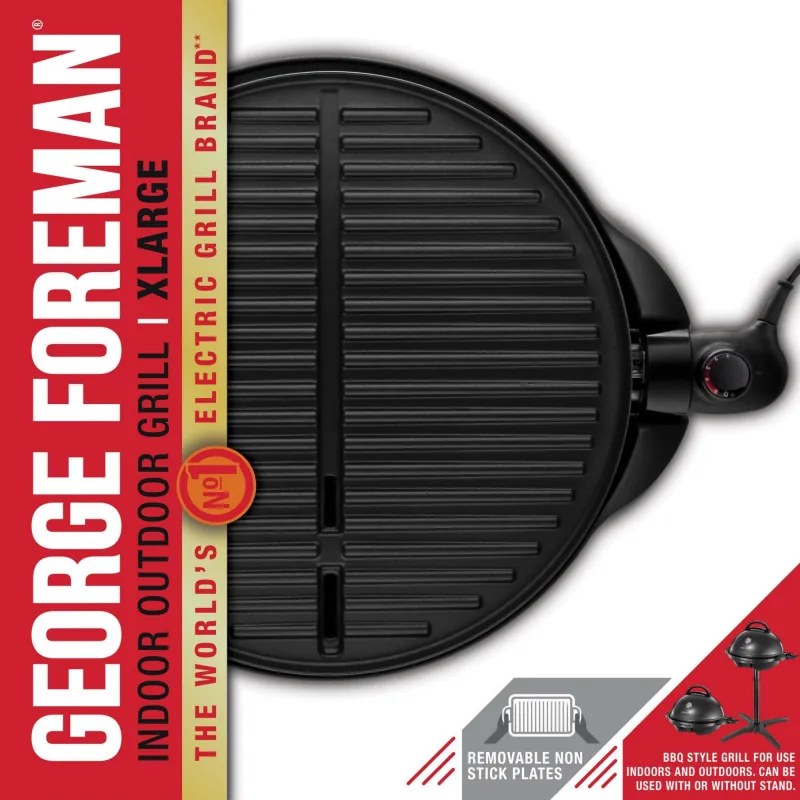 Gratar electric George Foreman 22460-56, 2400 W, 44,5 cm, 15 portii, 5 trepte de temperatura, Strat antiaderent, Negru