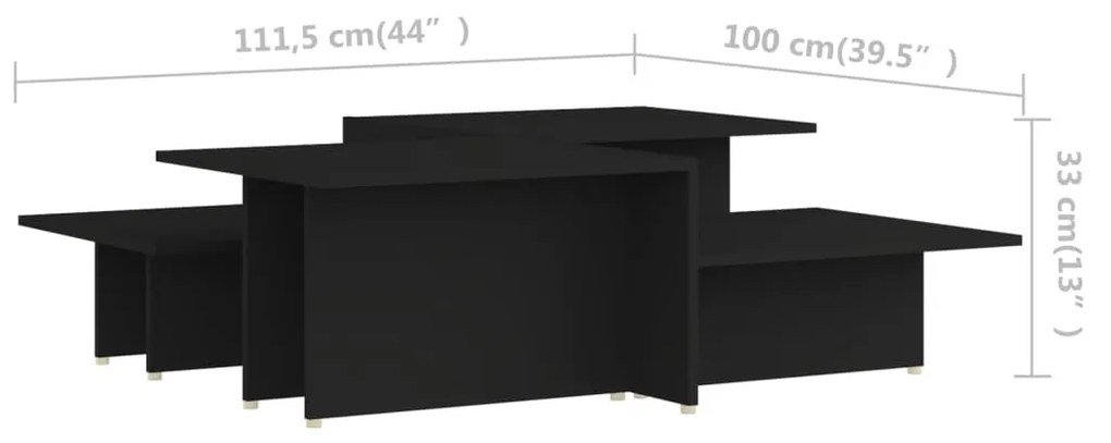 Mese de cafea, 2 buc., negru, 111,5x50x33 cm, lemn compozit 2, Negru