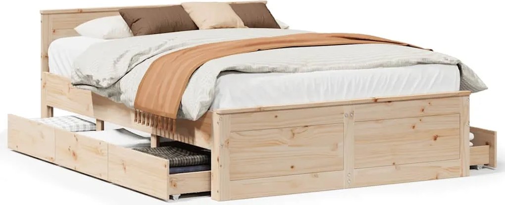 vidaXL Cadru pat fără saltea/cu tăblie, 140x190 cm, lemn masiv de pin