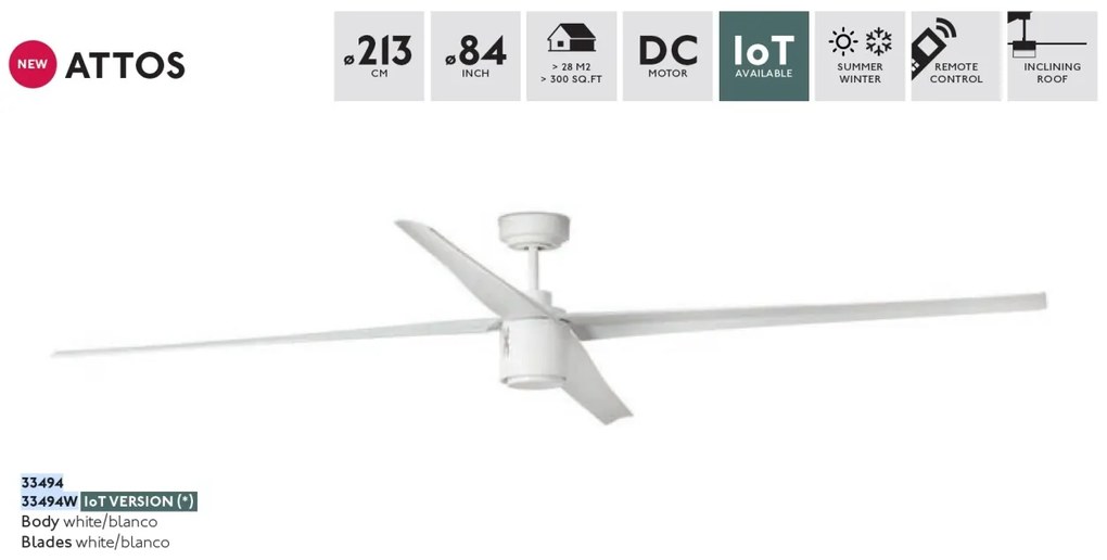 Lustra LED cu Ventilator si telecomanda design modern extra large ATTOS alb