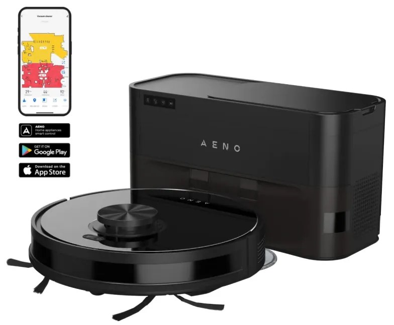 Aspirator robotic AENO ARC0005S, 4000Pa, 3000 mAh, 120 m2, Mapare, Wi-Fi, Comenzi vocale, Autonomie până la 120 min, Negru