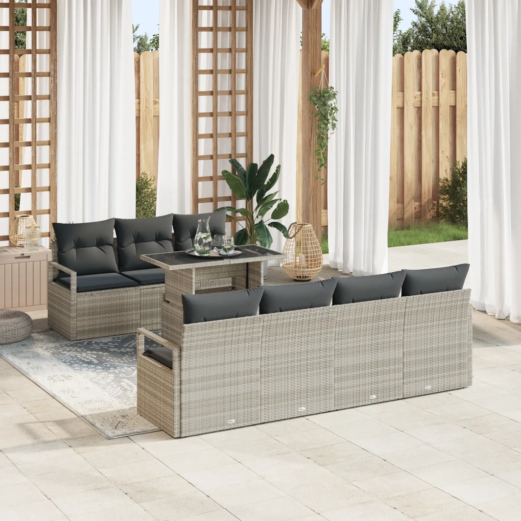 vidaXL Set de canapele de grădină format 8 cu perne gri deschis din rattan poliester