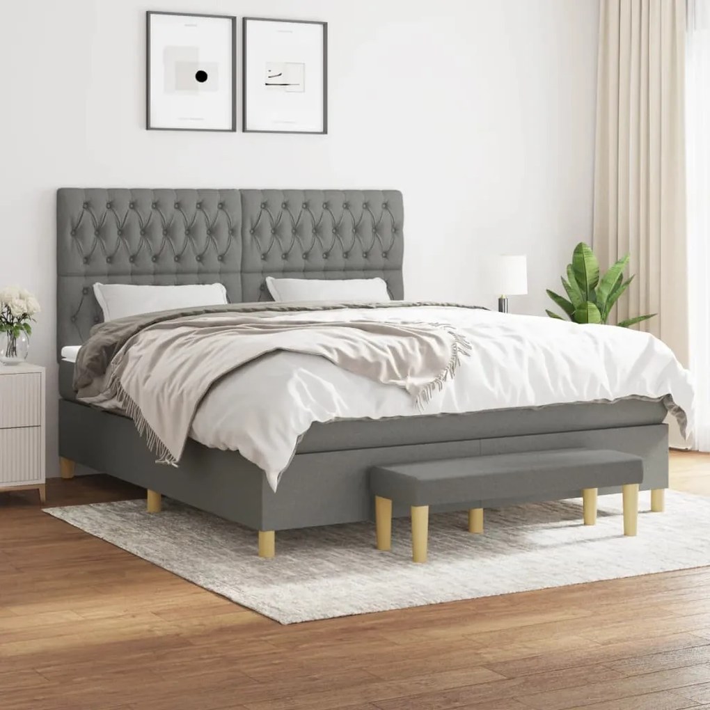 vidaXL Pat box spring cu saltea, gri închis, 180x200 cm, textil