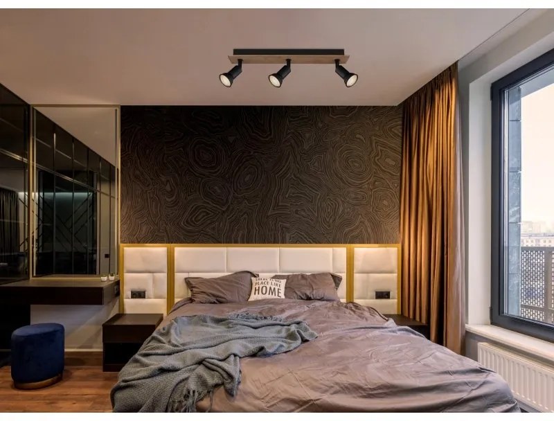 Plafoniera cu 3 spoturi directionabile design modern DREW maro inchis, negru mat