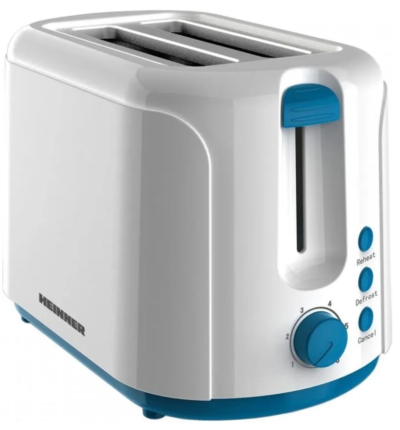 Heinner TP-750BL - Prăjitor de pâine cu 2 fante, 750W/230V, alb/albastru