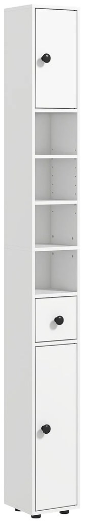 kleankin Cabinet de baie, 4 rafturi, sertar, plăci aglomerate, design subțire, Alb | Aosom Romania
