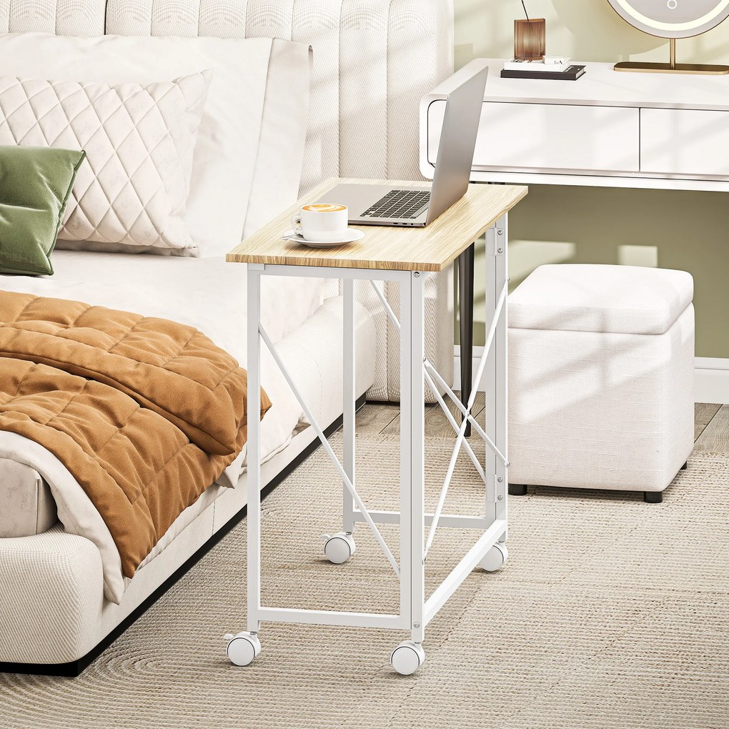 HOMCOM Masă pliabilă de 80 cm pe roți - Ton natural | Aosom Romania