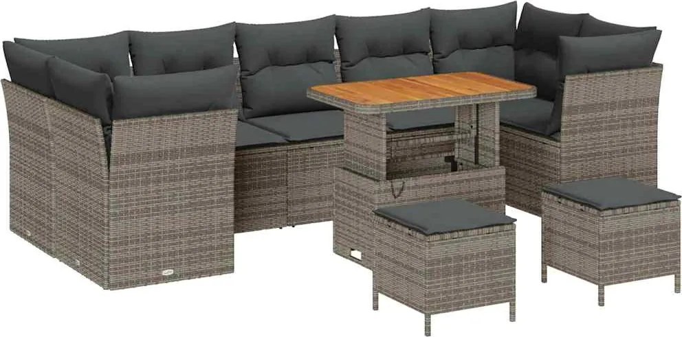 vidaXL Set de canapele pentru grădină cu pernă Manual 10 pcs Gri