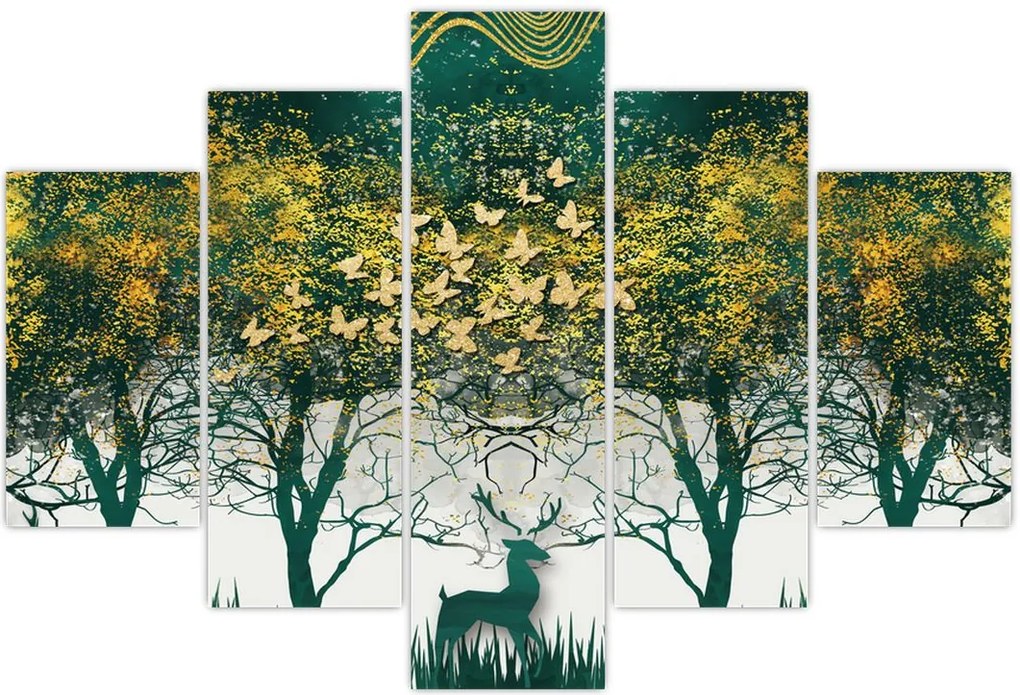 Tablou - Căprioare în pădurea verde (150x105 cm)