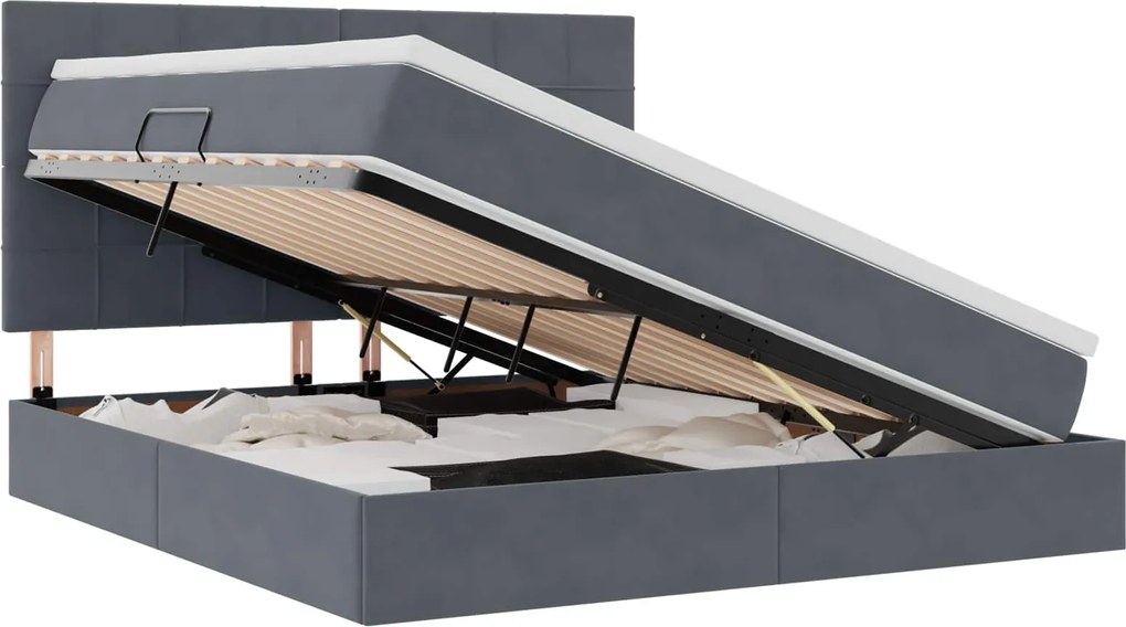 vidaXL Pat cu saltea și spațiu de depozitare Gri închis 160 x 200 cm