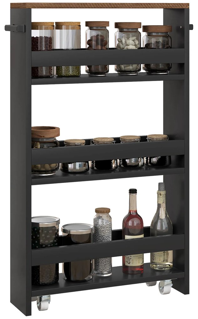 HOMCOM Cărucior de depozitare pe roți 3 nivele de depozitare și mâner, dim. 51,5l x 13l x 80H cm | Aosom Romania