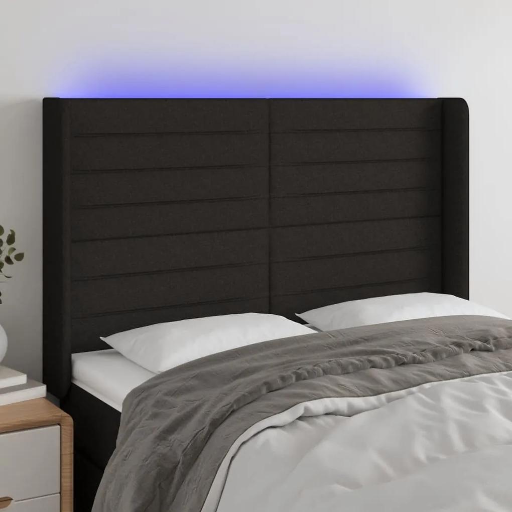 3124188 vidaXL Tăblie de pat cu LED, negru, 147x16x118/128 cm, textil