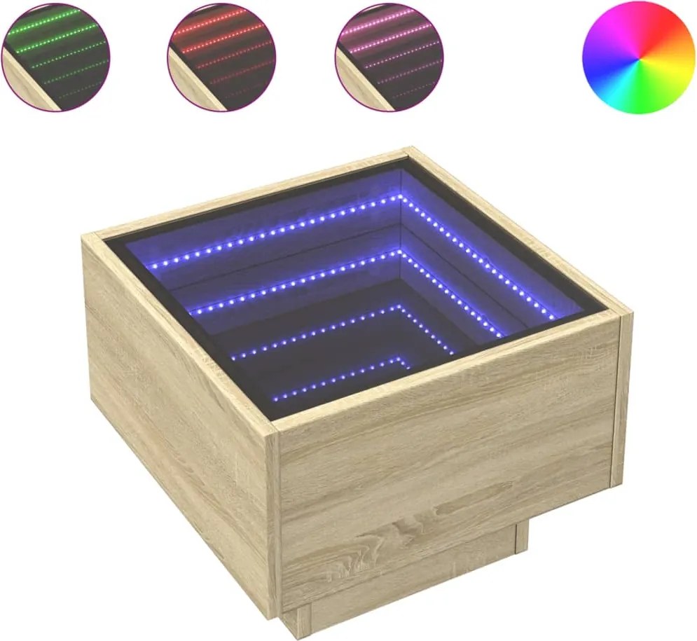 vidaXL Noptieră cu LED infinity, stejar sonoma, 40x40x30 cm