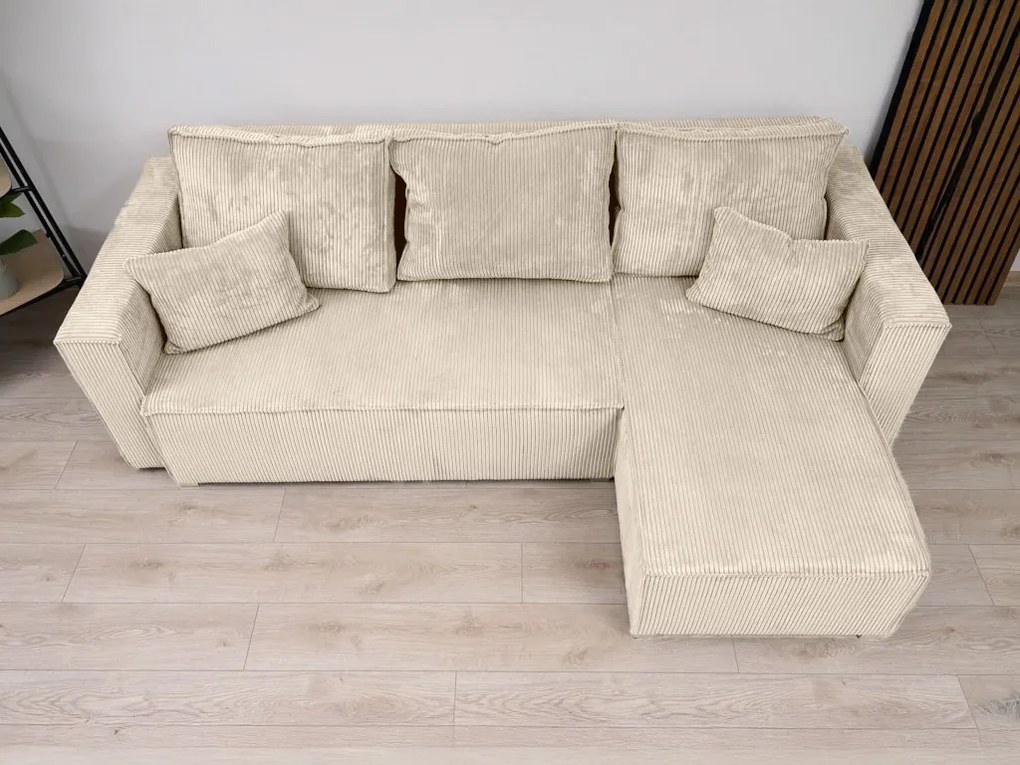 Canapea colt extensibila SMART COSARO crem, cu colt bilateral + 2 perne CADOU