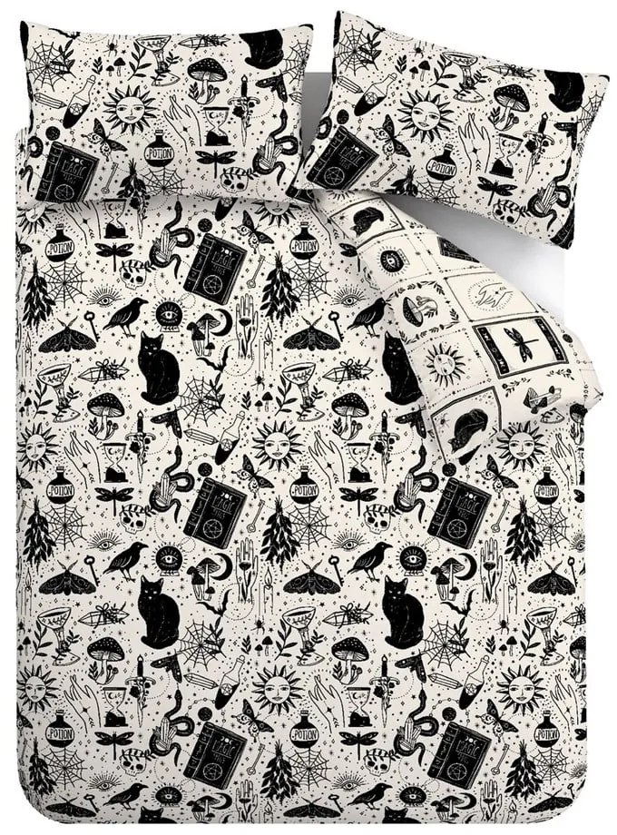 Lenjerie de pat neagră-bej pentru pat dublu 200x200 cm Enchanted Witchcraft – Catherine Lansfield