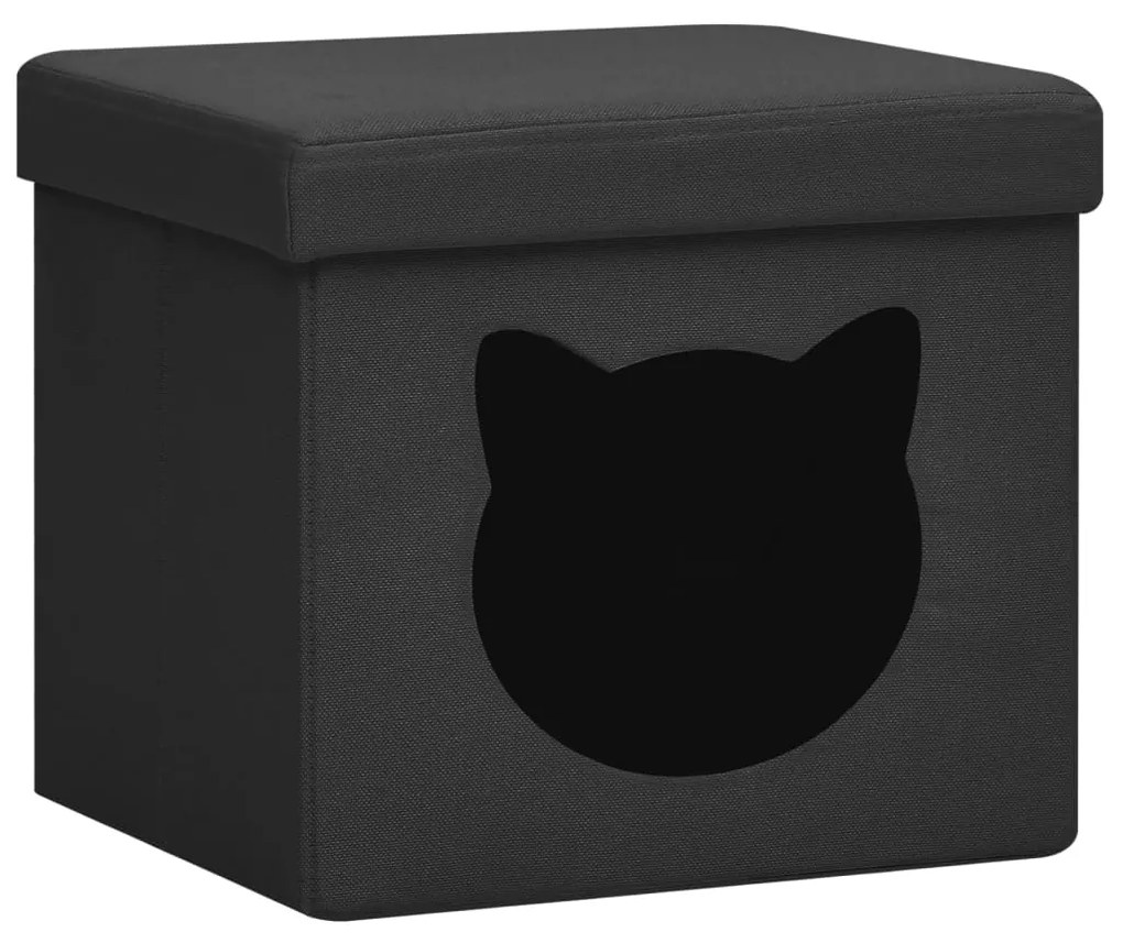 338754 vidaXL Taburet depozitare pliabil, negru cu model pisică, ţesătură