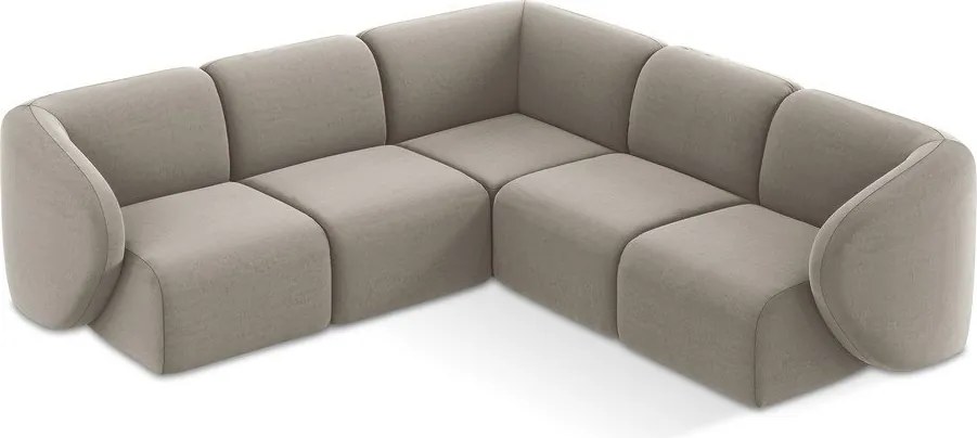 Colțar maro deschis cu tapițerie din catifea Lani – Makamii