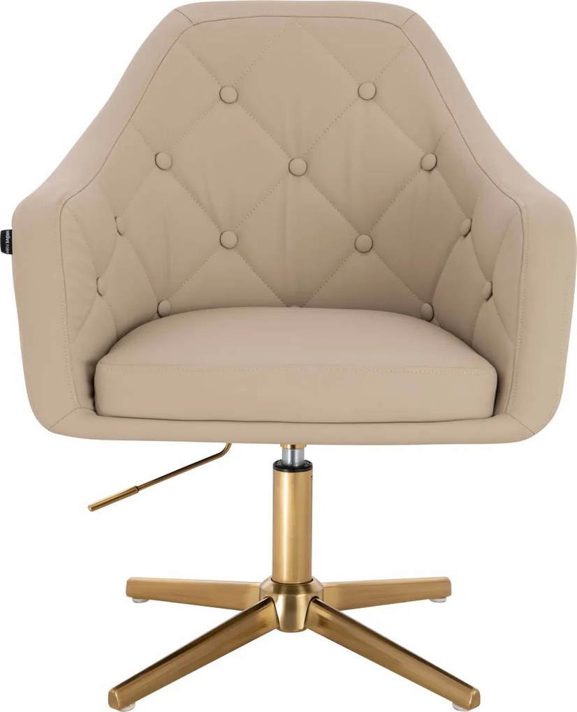 HR831CROSS Scaun Crem Piele Ecologica Premium Soft cu Bază Aurie