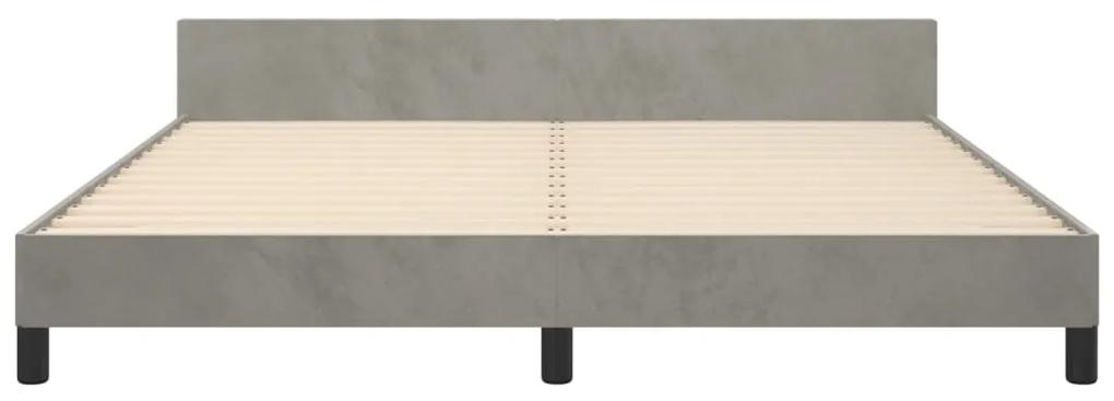 Cadru de pat cu tablie, gri deschis, 160x200 cm, catifea Gri deschis, 160 x 200 cm, Design cu nasturi