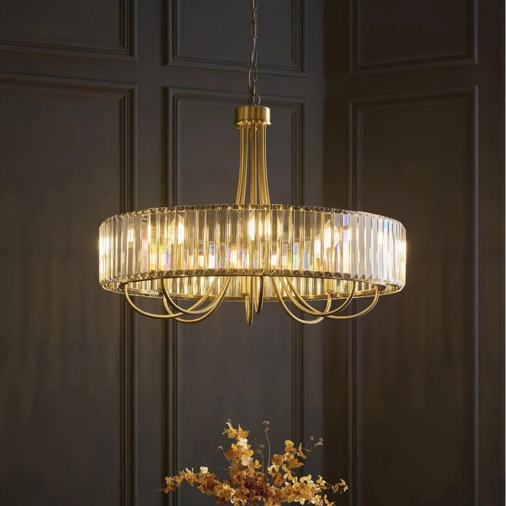 Endon 119611 - Candelabru VISCONTI cu lanț, 8xE14/6W/230V, alamă