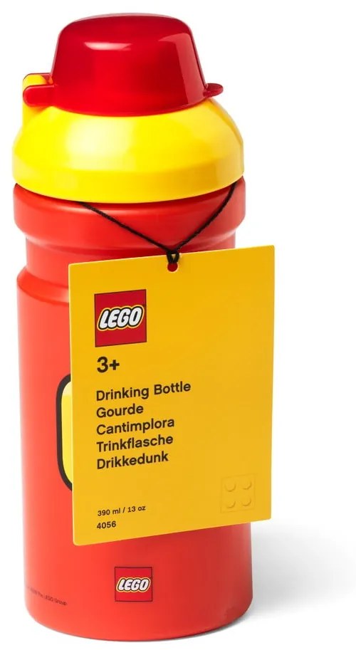 Sticlă pentru apă cu capac galben LEGO® Iconic, 390 ml, roşu