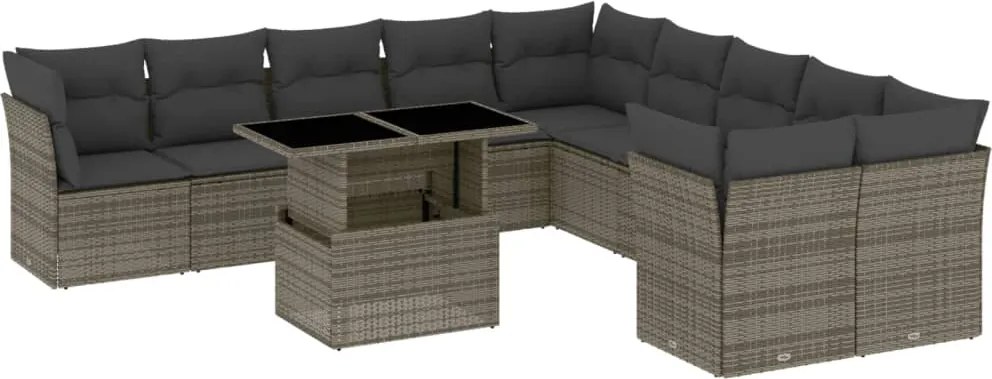 vidaXL Set canapele de grădină cu perne, 11 piese, gri, poliratan