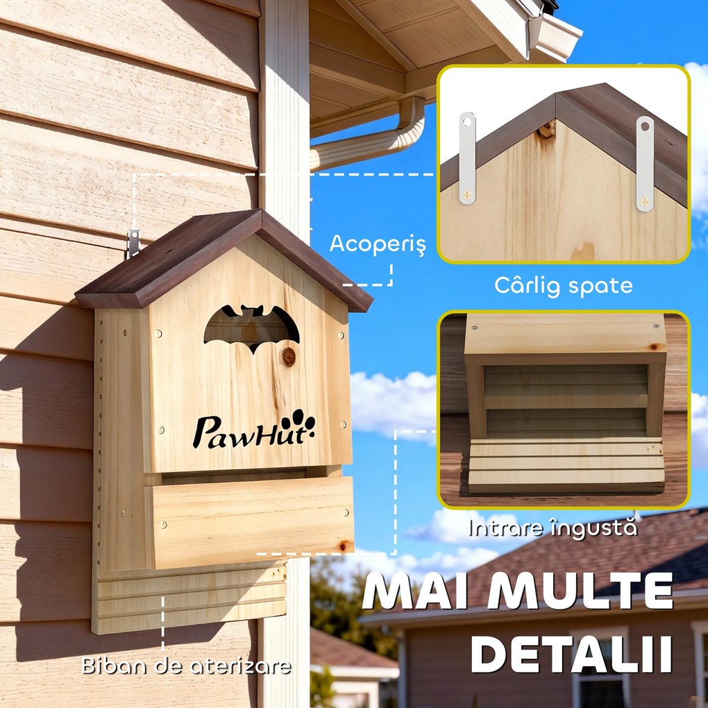 PawHut Set de 3 Căsuțe pentru Lilieci din Lemn de Brad, Adăpost pentru Lilieci pentru Grădină și Exterior, Ușor de Montat, 21.5x11.5x34 cm | Aosom Romania