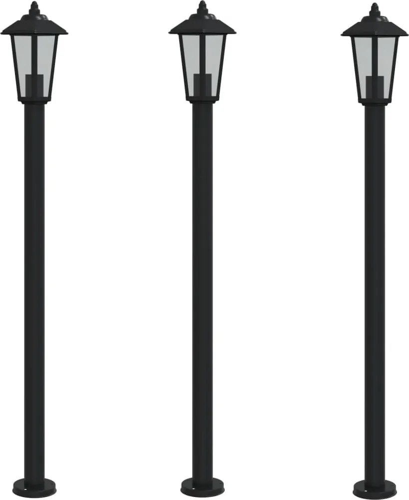 vidaXL Lămpi de podea de exterior 3 buc. negru 120 cm oțel inoxidabil