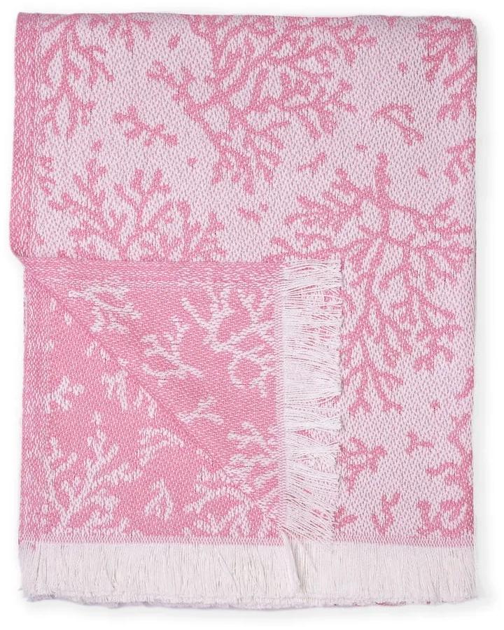 Pled din amestec de bumbac Euromant Summer Coral, 140 x 180 cm, roz închis