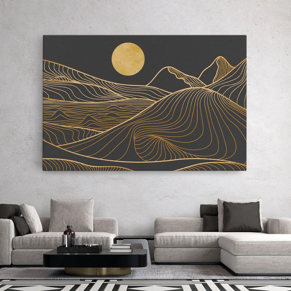 Tablou Canvas, 70x100cm, Dormitor si Living, Peisaje, Munti, Golden Mountain Moon