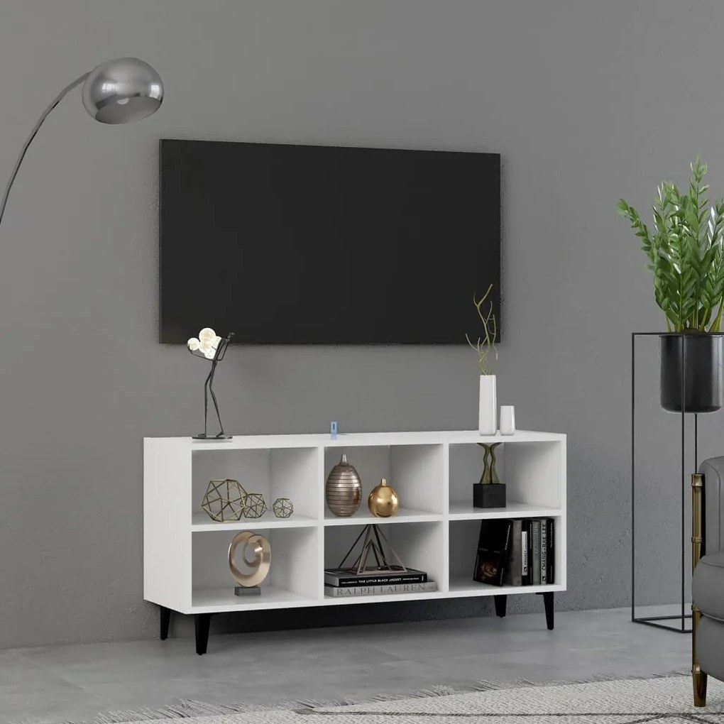 805950 vidaXL Comodă TV cu picioare metalice, alb, 103,5x30x50 cm