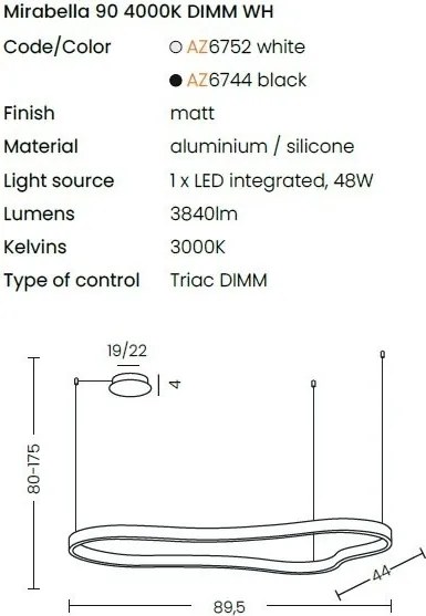 Lustra LED suspendata design modern MIRABELLA 90 3000K DIMM