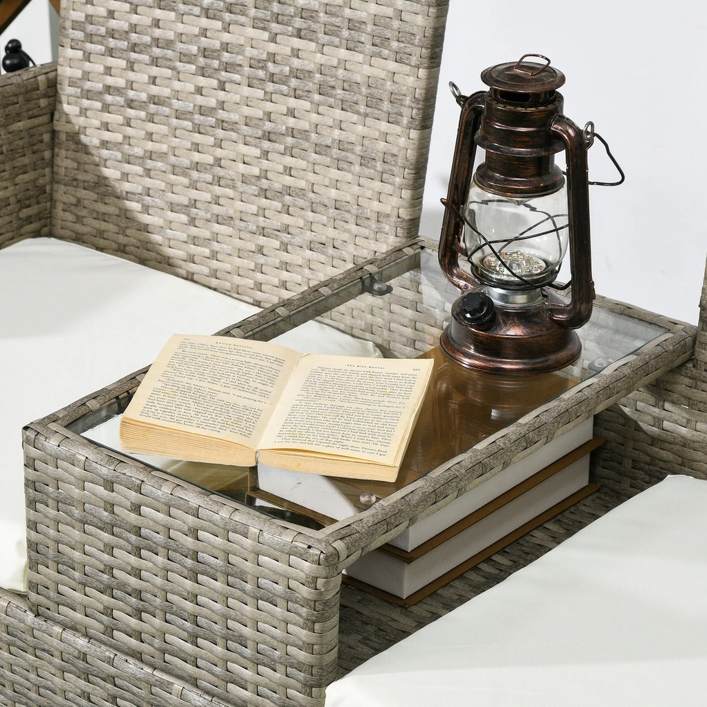 Outsunny Bancă de grădină din rășină împletită 2 locuri cu masă și perne - 135 x 64 x 81 cm - pentru balcon și terasă negru | Aosom Romania