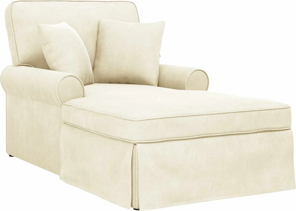 vidaXL Chaise Lounge cu fustă 3 pcs Crem Țesătură din corduroy