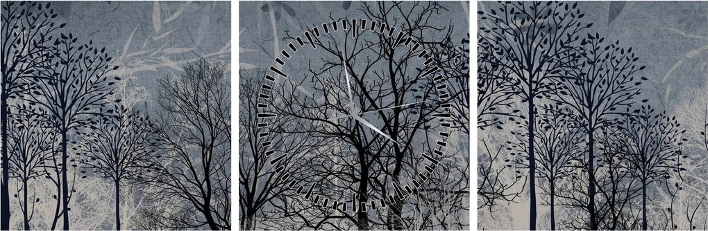 Tablou - Siluetă copac și frunze (cu ceas) (90x30 cm)