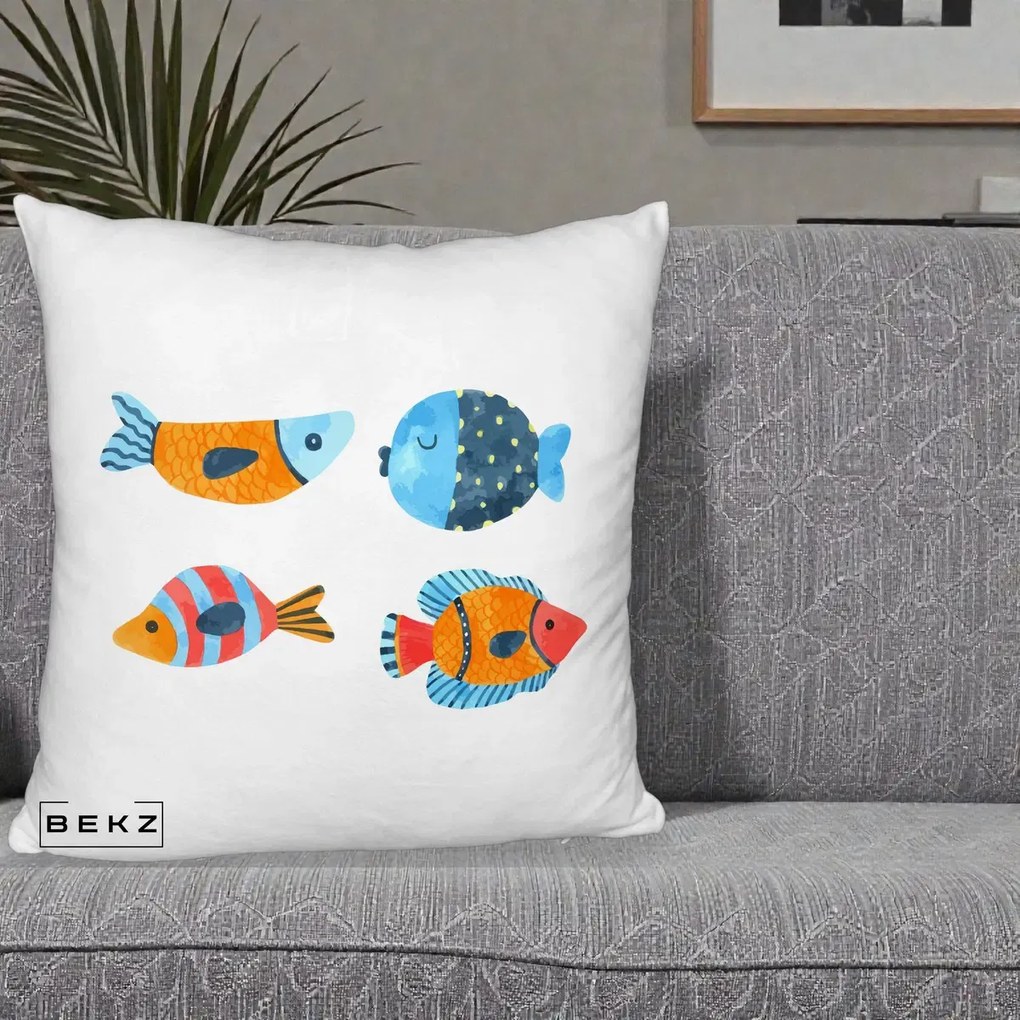 Perna Decorativa Pesti Acuarela, 40x40 cm, Alb Pufos, Husa Detasabila, Perna Inclusa, BEKZ®