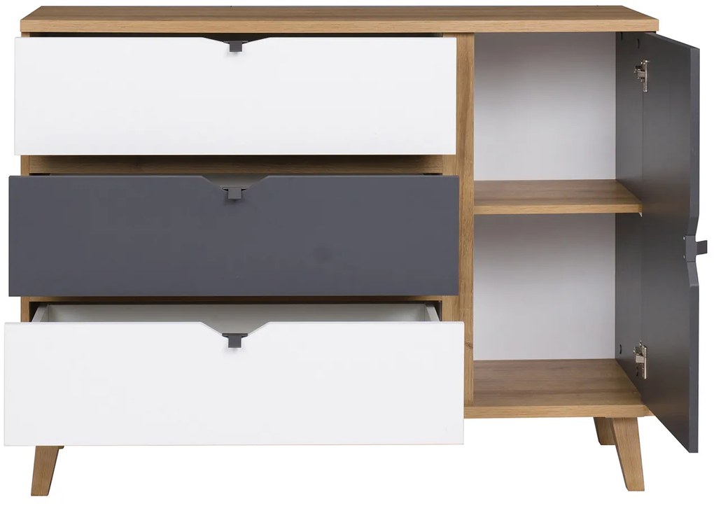 Comodă Mimone K1D3SZ (Stejar auriu + Alb mat + grafit). 1051784
