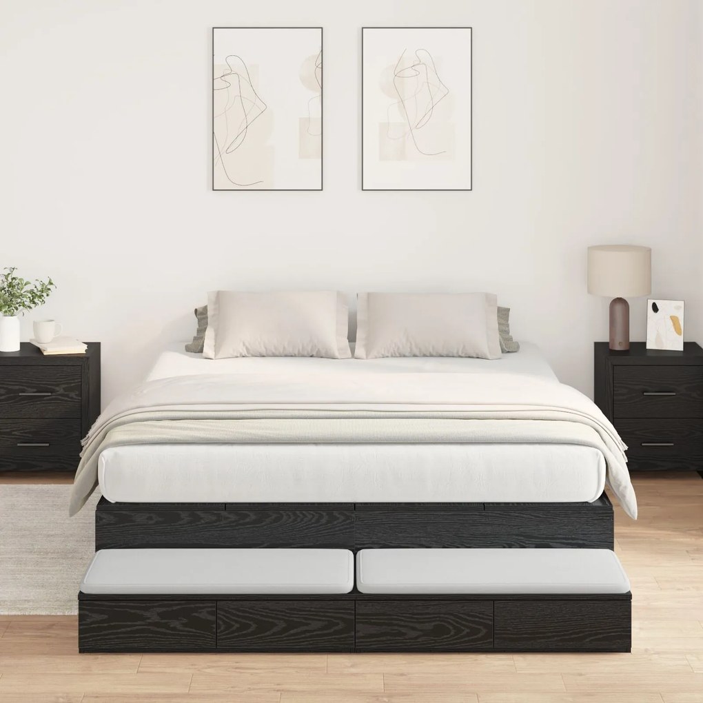 vidaXL Cadru de pat cu depozitare Stejar Negru 150x200 cm